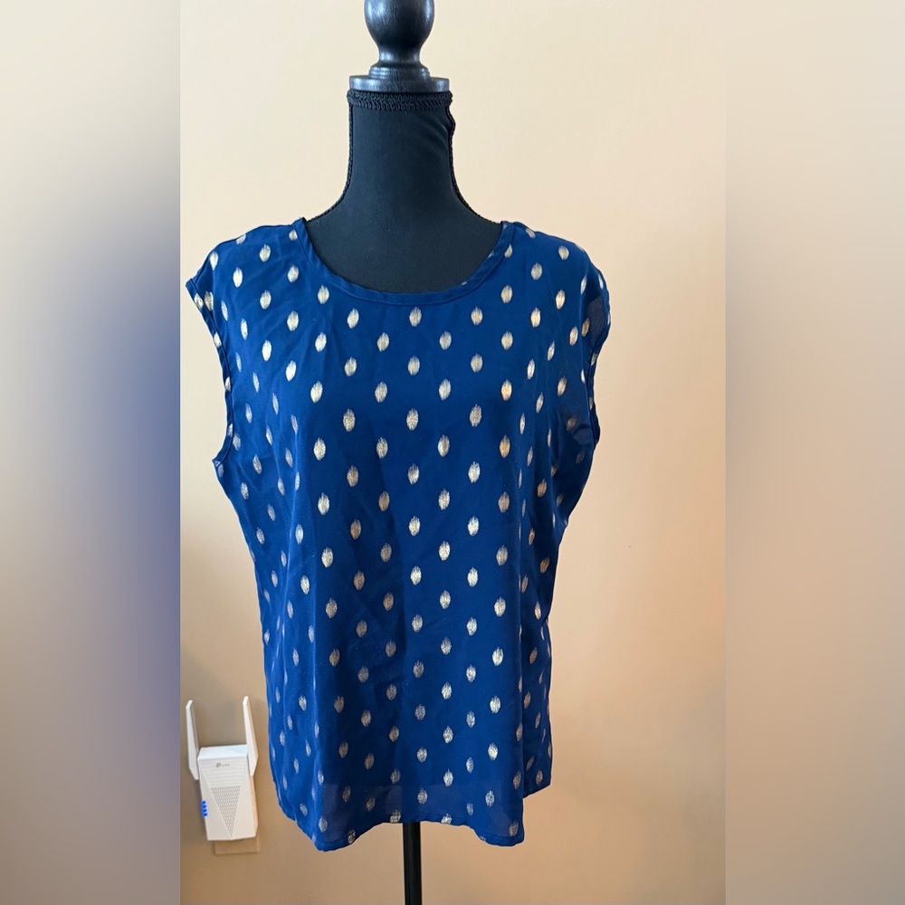 SHEIN Blue Sleeveless Top with Gold Pattern